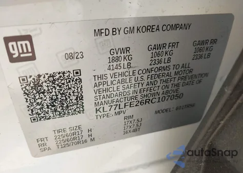 2024 Chevrolet Trax Ls from USA, damaged, VIN KL77LFE26RC107050